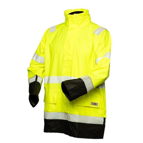 Huomiovärinen sadetakki kelta/musta EN 20471/EN 343 - 4308T